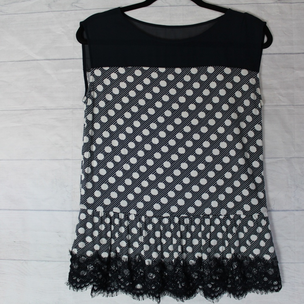 Ann Taylor Blue Sheer Polka Dot Blouse Medium